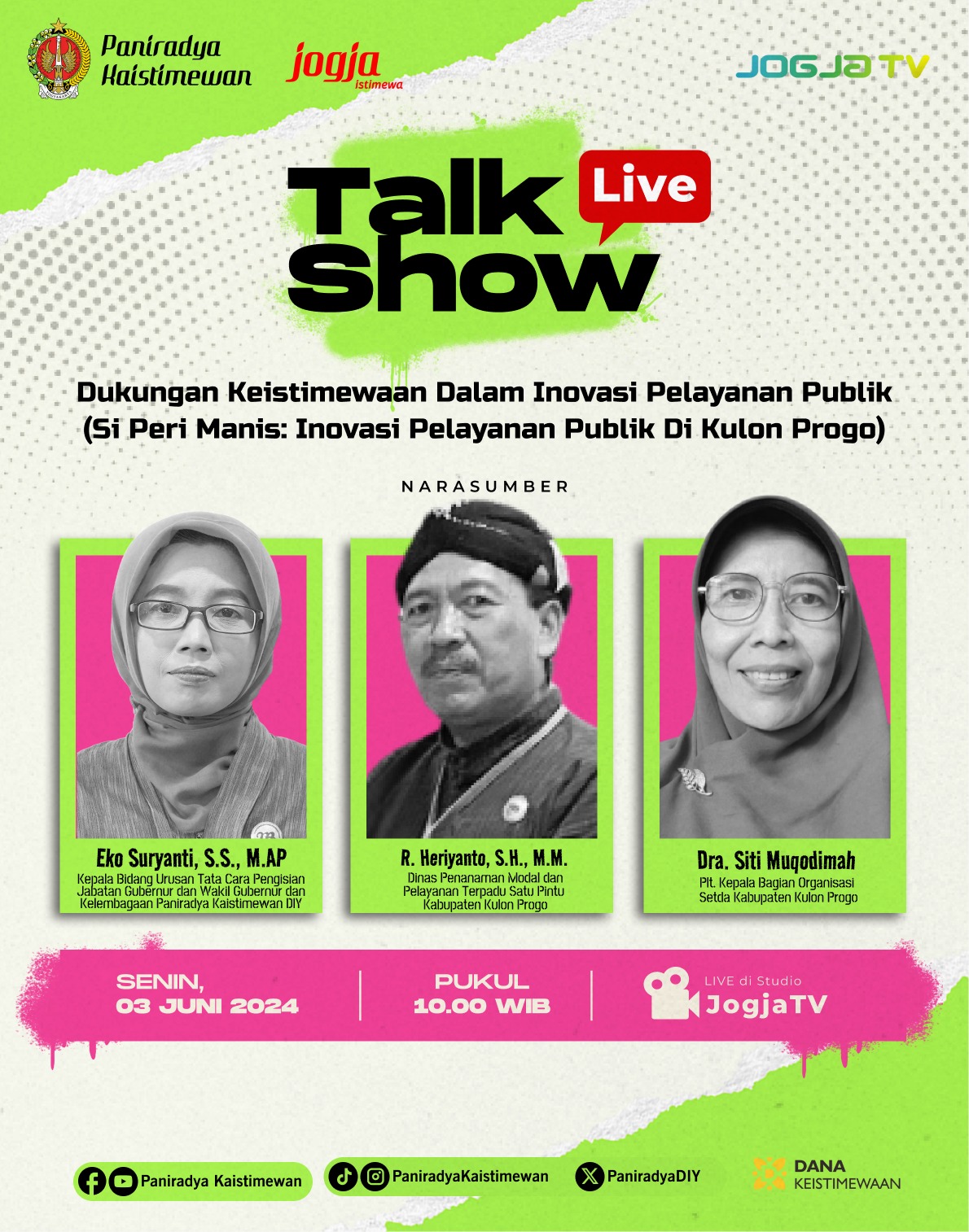 Live Talkshow - Dukungan Keistimewaan Dalam Inovasi Pelayanan Publik (Si Peri Manis: Inovasi Pelayanan Publik di Kulon Progo)